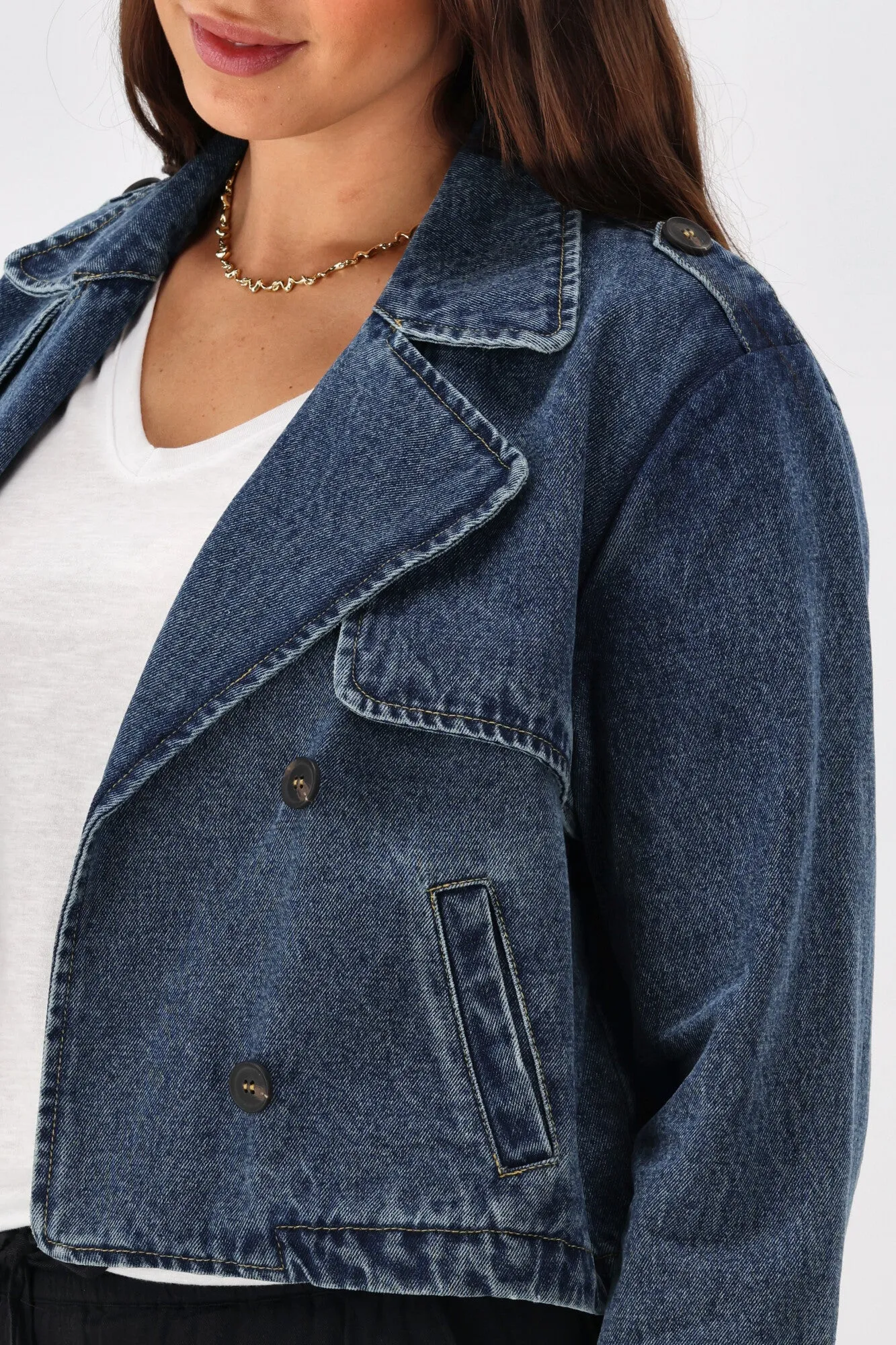 Shine On Label Mercedes Cropped Denim Trench Unisex Casual Fit