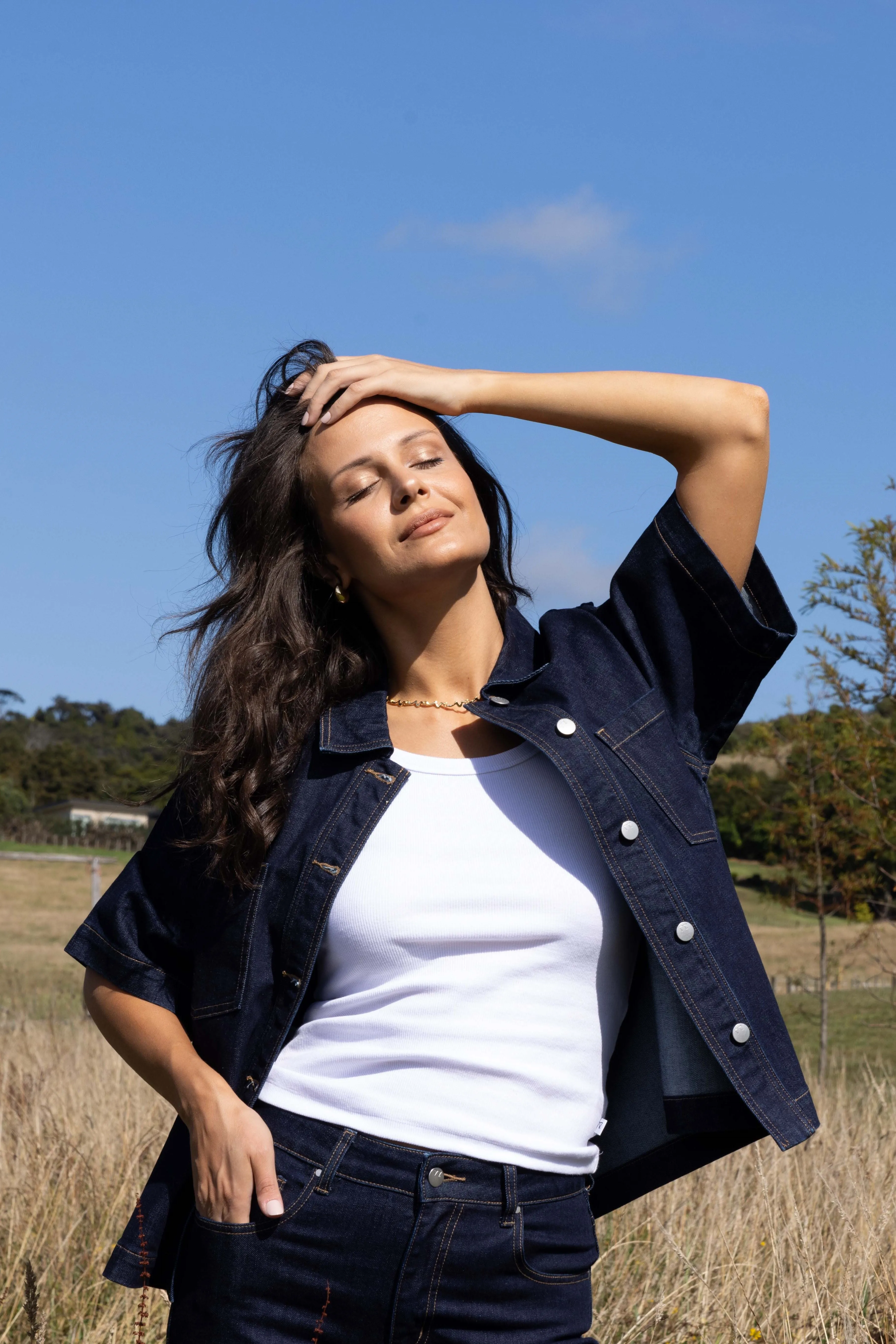 Shine On Label Nolan Short Sleeve Denim Shacket Indigo EcoFriendly Dye
