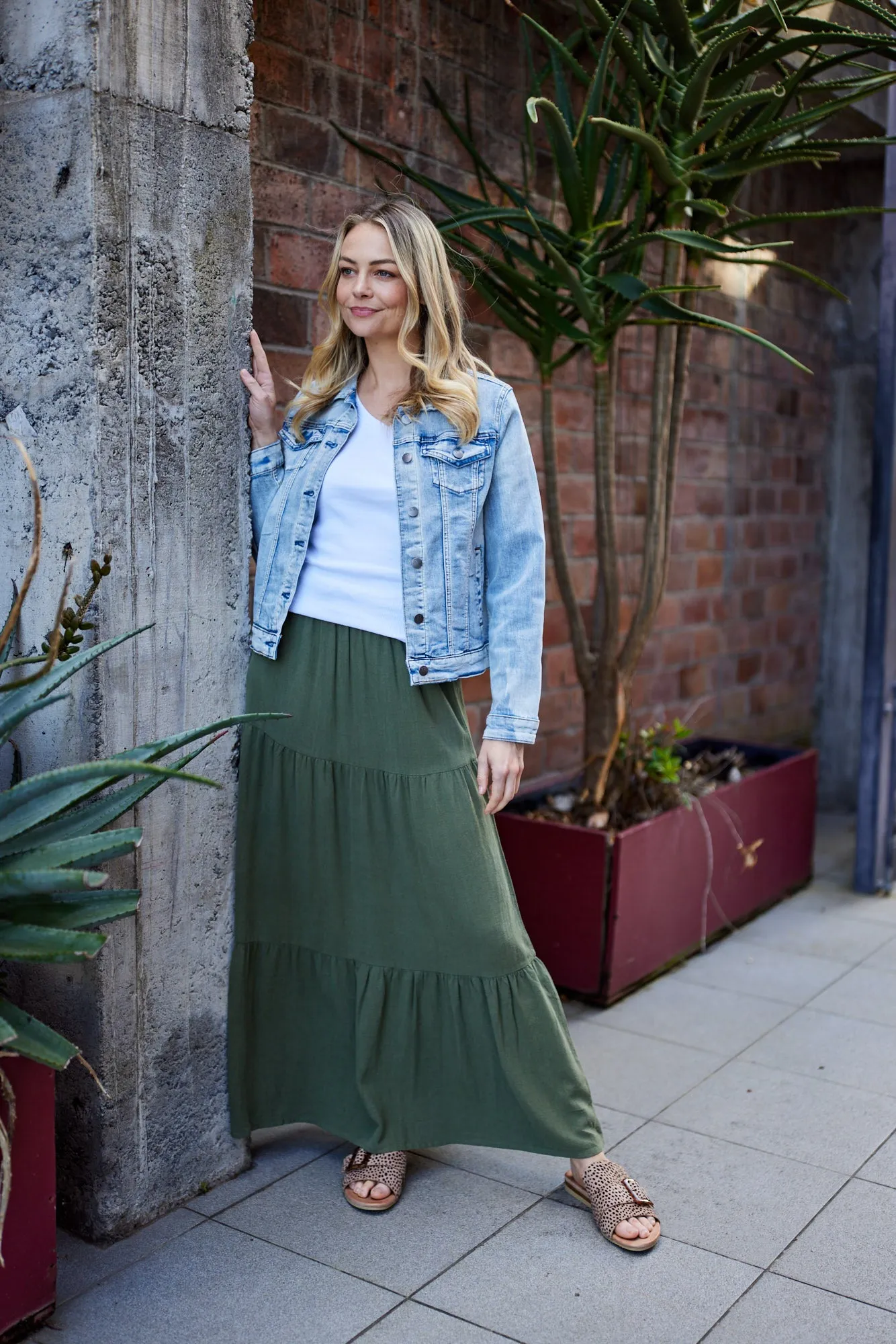 Shine On Label Quinn Stretch Denim Jacket Blue Green Material Comfort Flex Fit