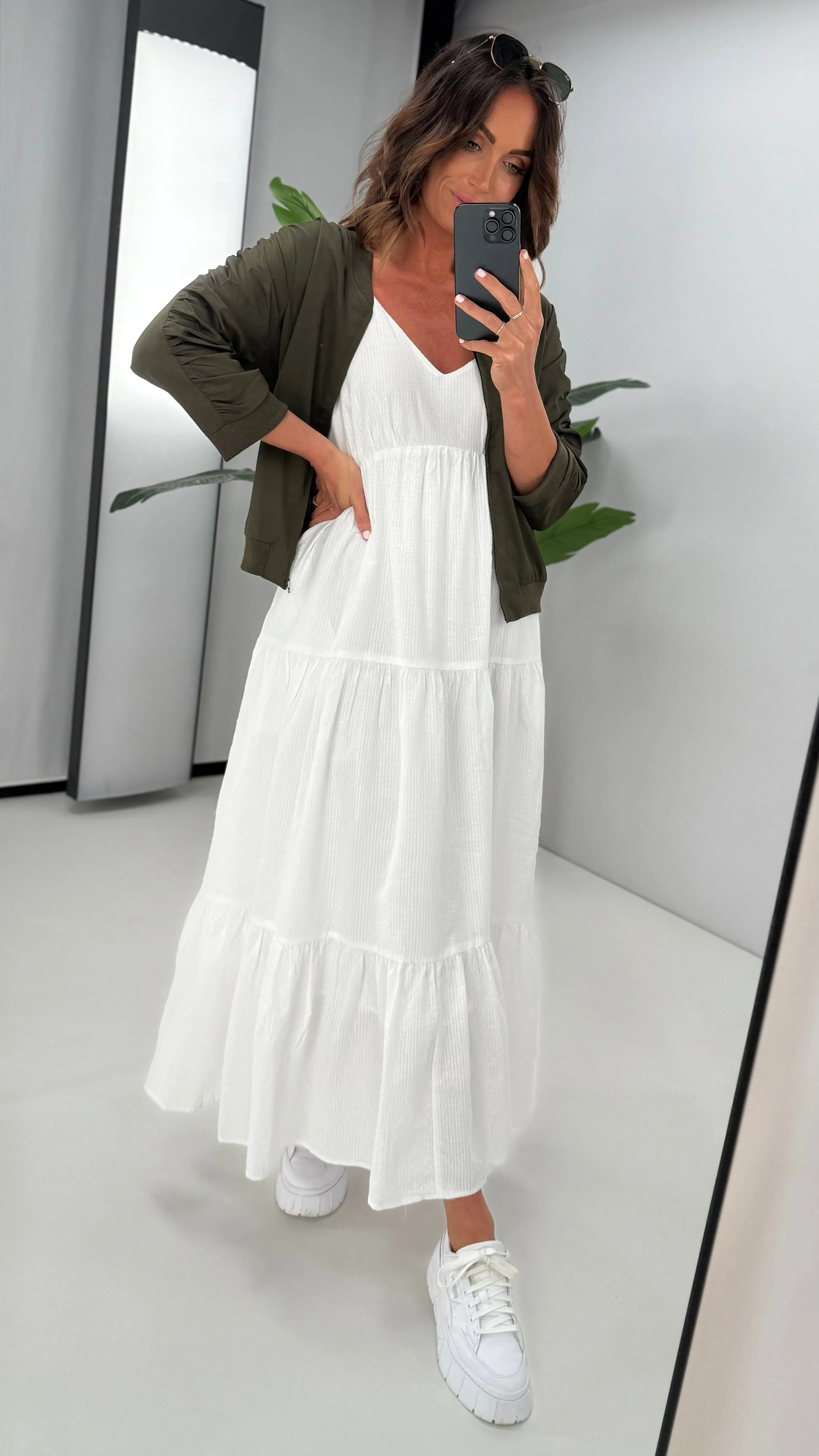 Shine On Label Silvina Gathered Sleeve Bomber Jacket Olive anti slip grip Slim Fit Styles