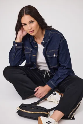 Shine On Label Urban Edge Denim Shacket Dark Indigo Foldable Collar Temperature Regulating Tech