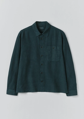 Lyocell Linen Herringbone Shirt | Peacock Blue Weekend Adventure Embroidered Logo