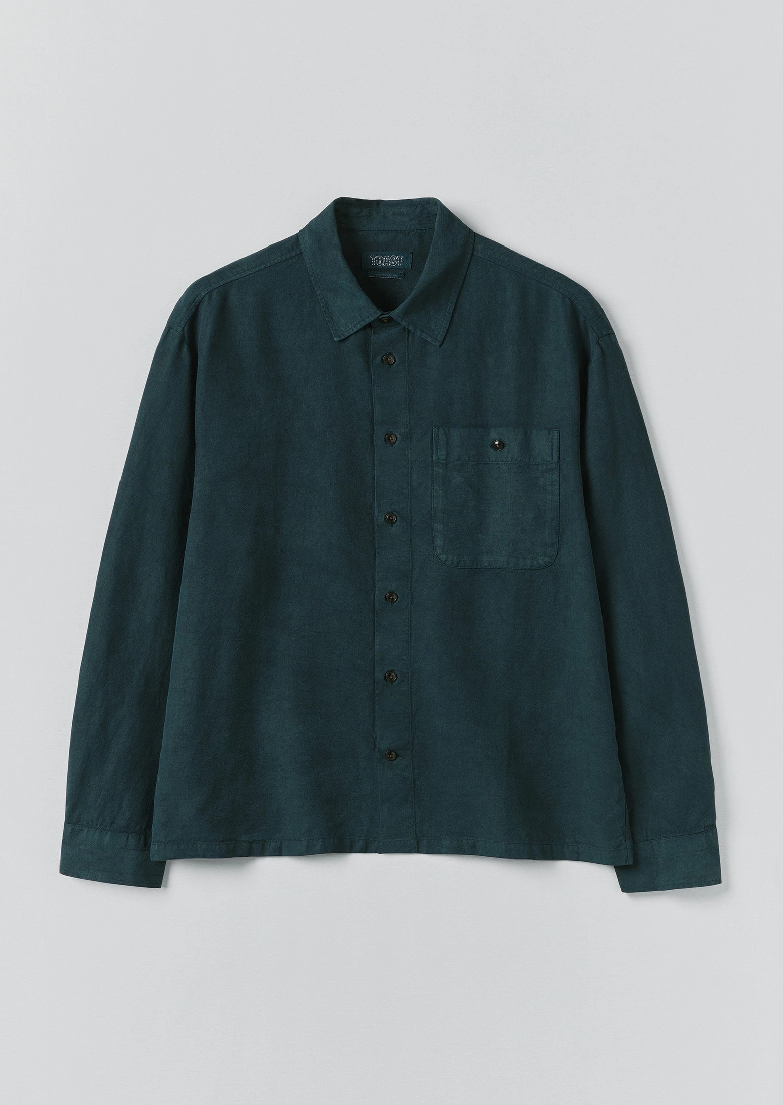 Lyocell Linen Herringbone Shirt | Peacock Blue Weekend Adventure Embroidered Logo