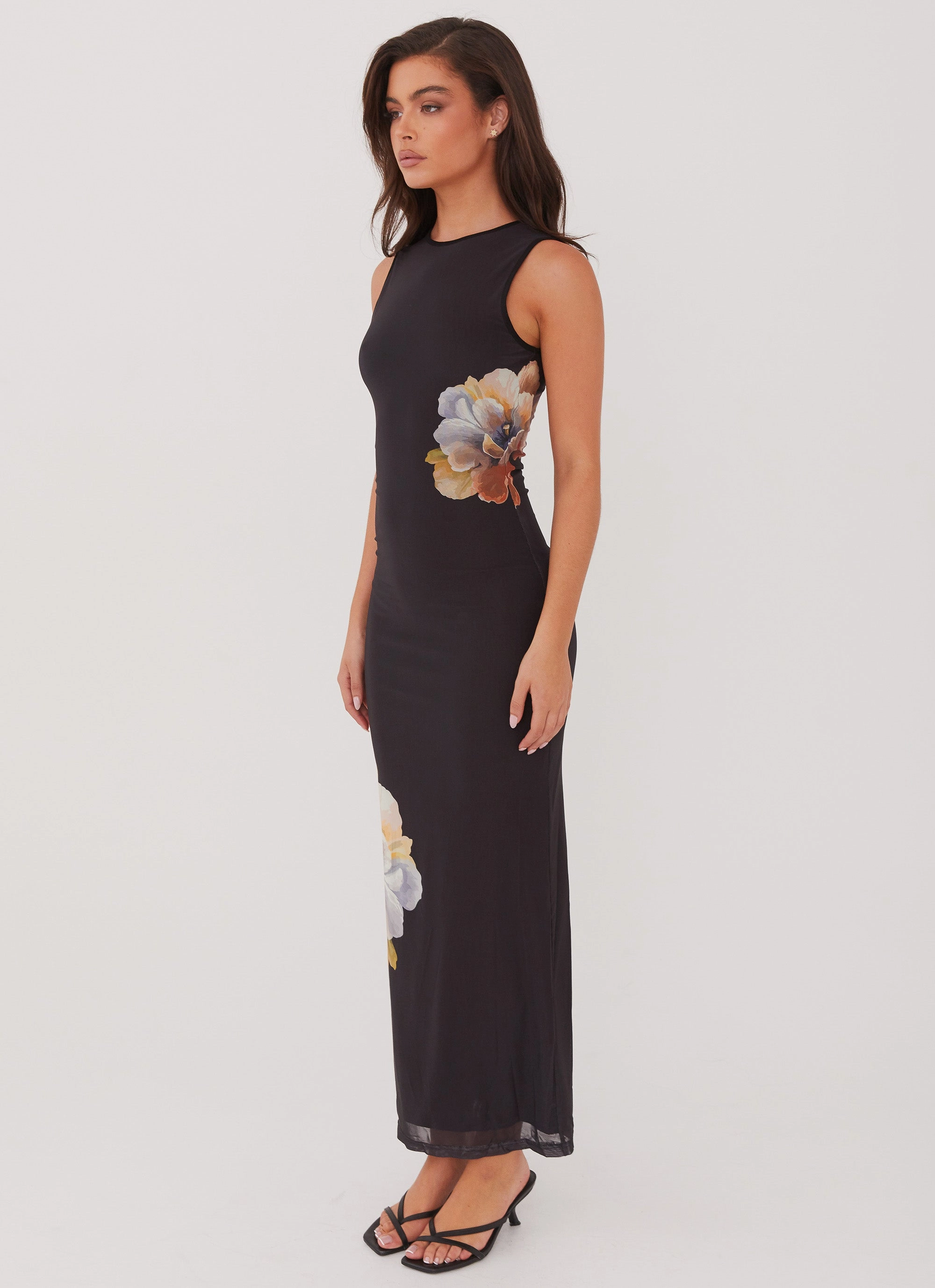 Side Effects Mesh Maxi Dress - Black Orchid Slim-fit