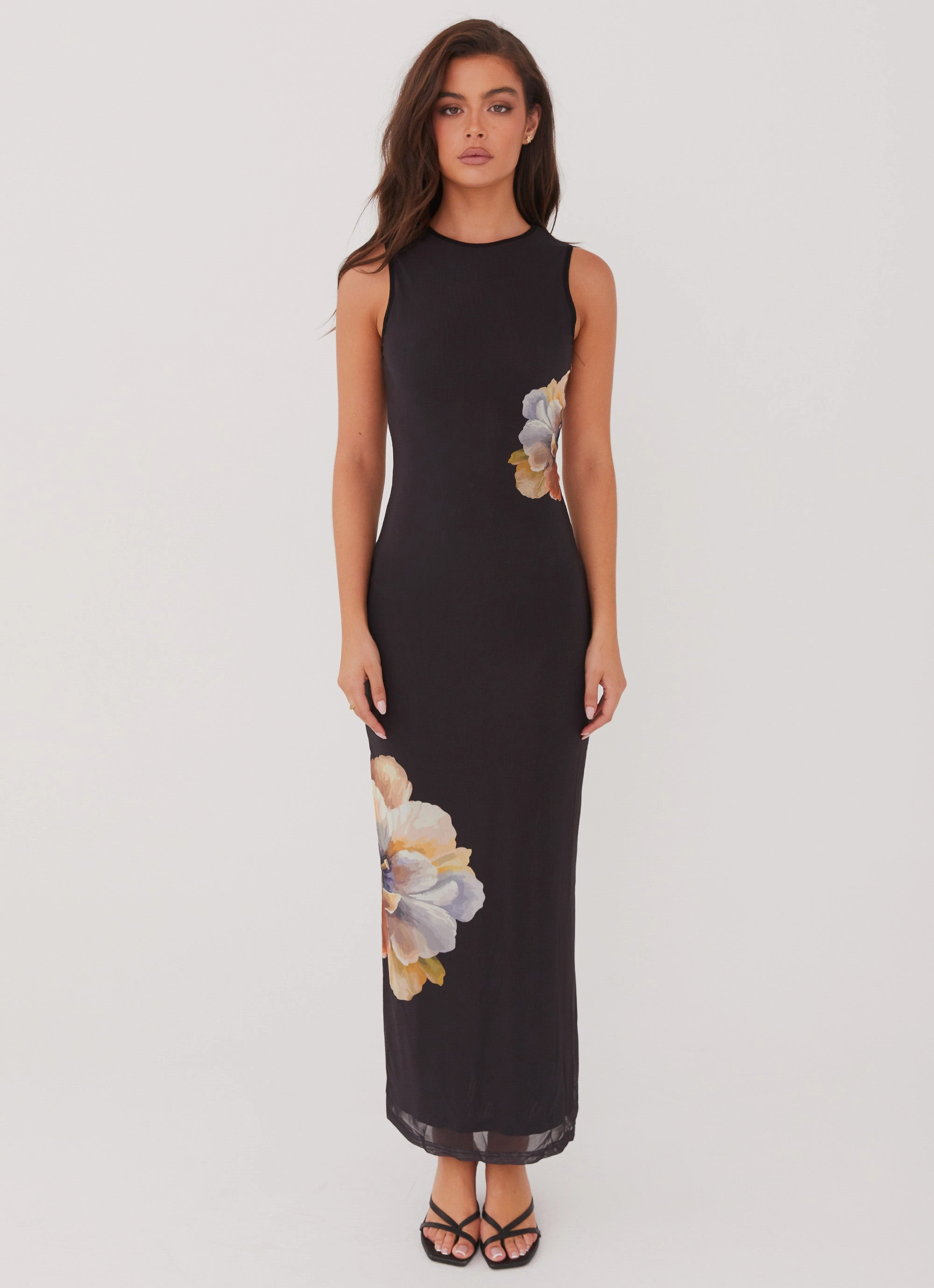Subtle design Side Effects Mesh Maxi Dress - Black Orchid