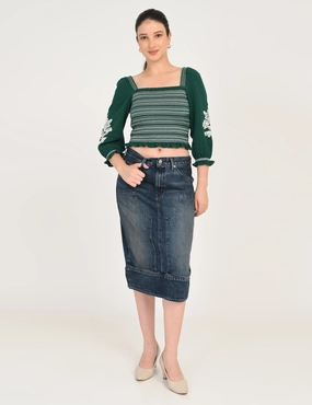 Fashion Fusion Subtle Finish Women's Mid Rise Blue Regular Fit Skirt