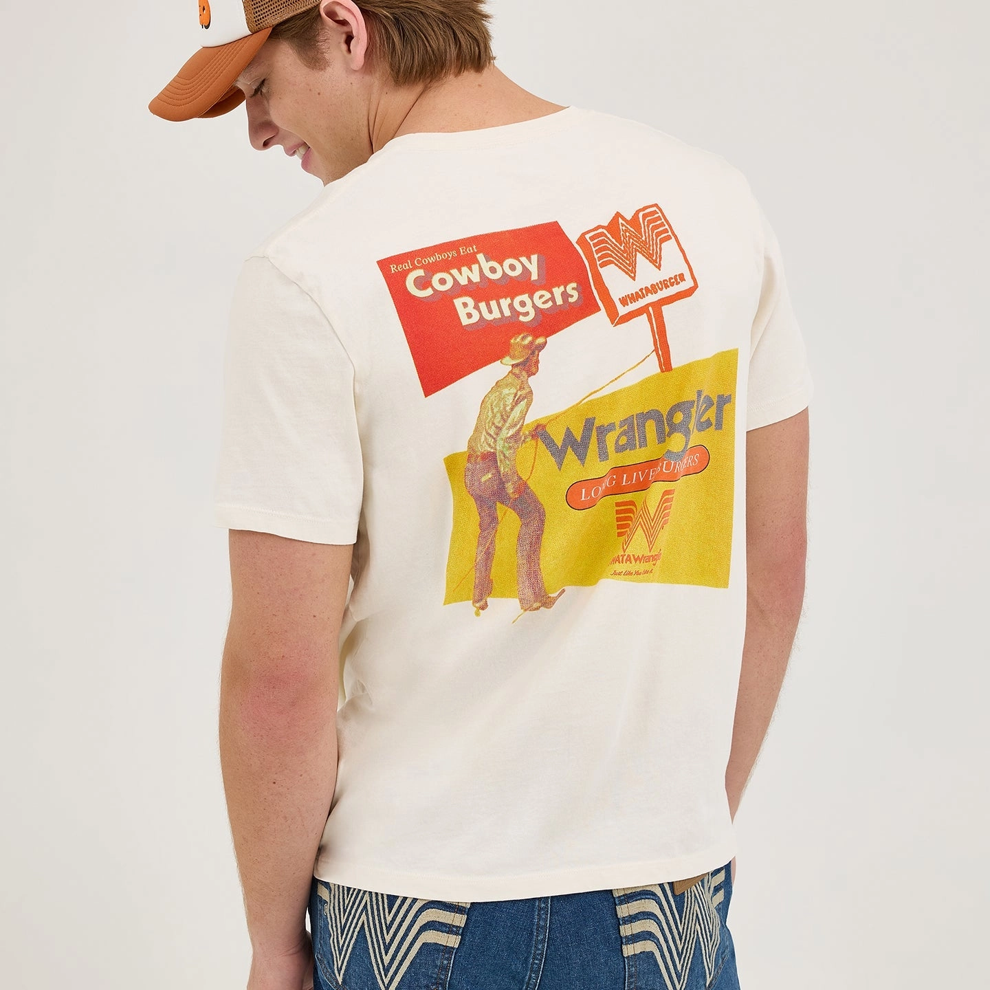 Wrangler? x Whataburger? Cowboy Burgers White T-Shirt Modern Silhouette preshrunk