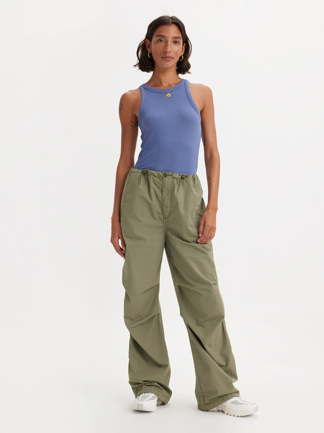 Comfy Design SeamlessPockets Women's Mid Rise Green?Loose Fit Trousers