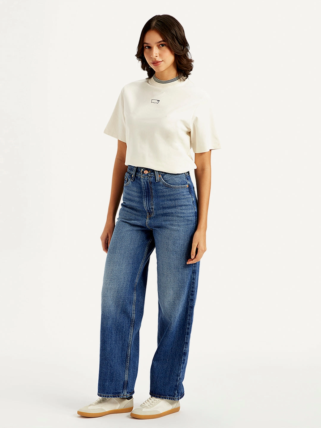 Women's Blue Loose Fit High Rise Jeans Sleek Design Heavyweight Denim