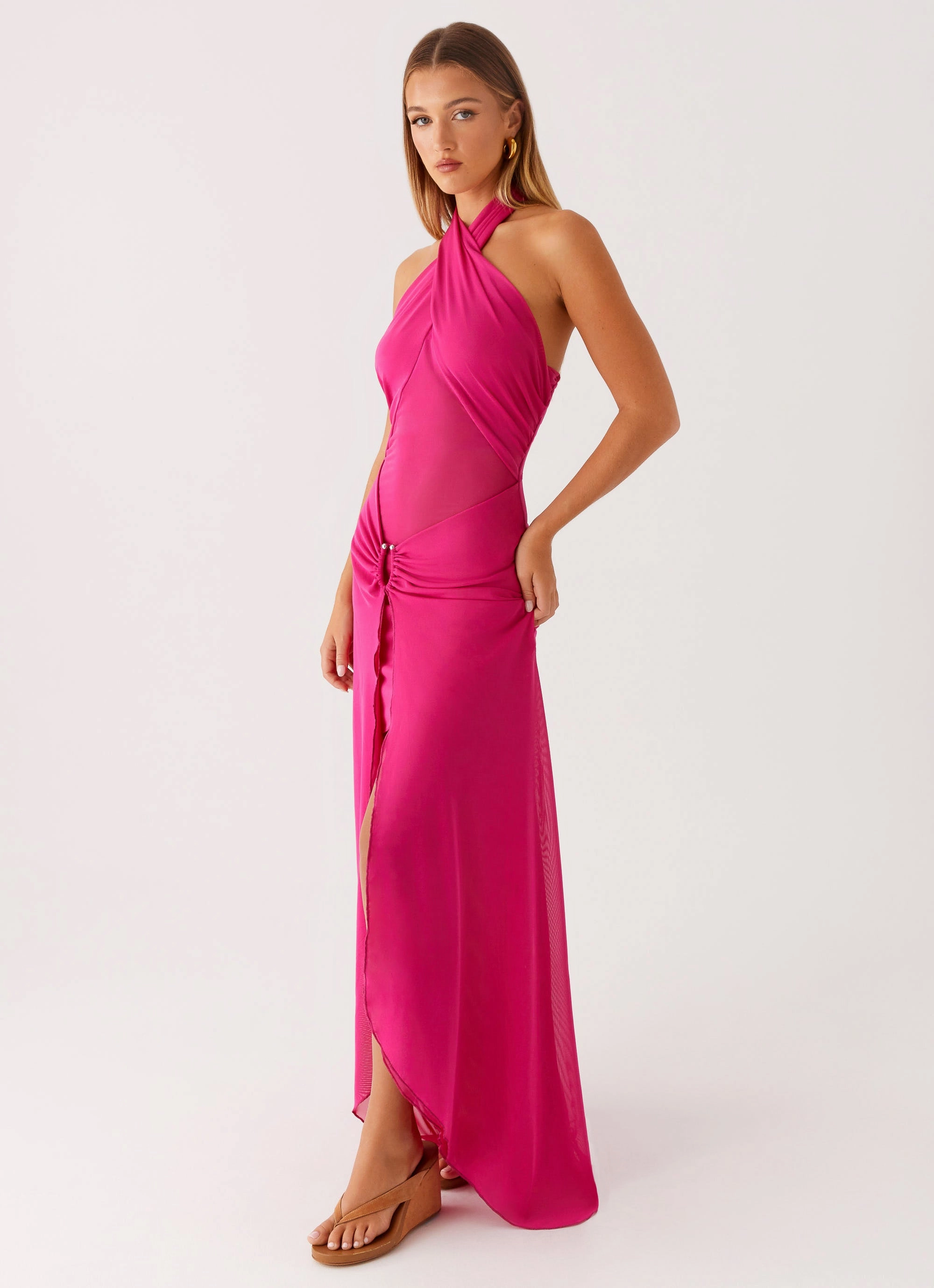 Easy Wrap Breathable Style Ericka Maxi Dress - Hot Pink