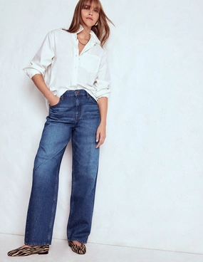 Relaxed Cut Full Length Barrel Leg Jeans-Dark Vintage