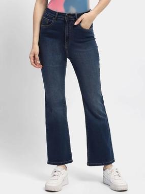 Distressed Detailing Madame Mid Rise Blue Flared Jeans