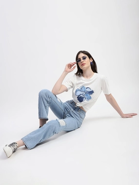 Neutral Look Madame Ice Blue Ripped Flared Denim