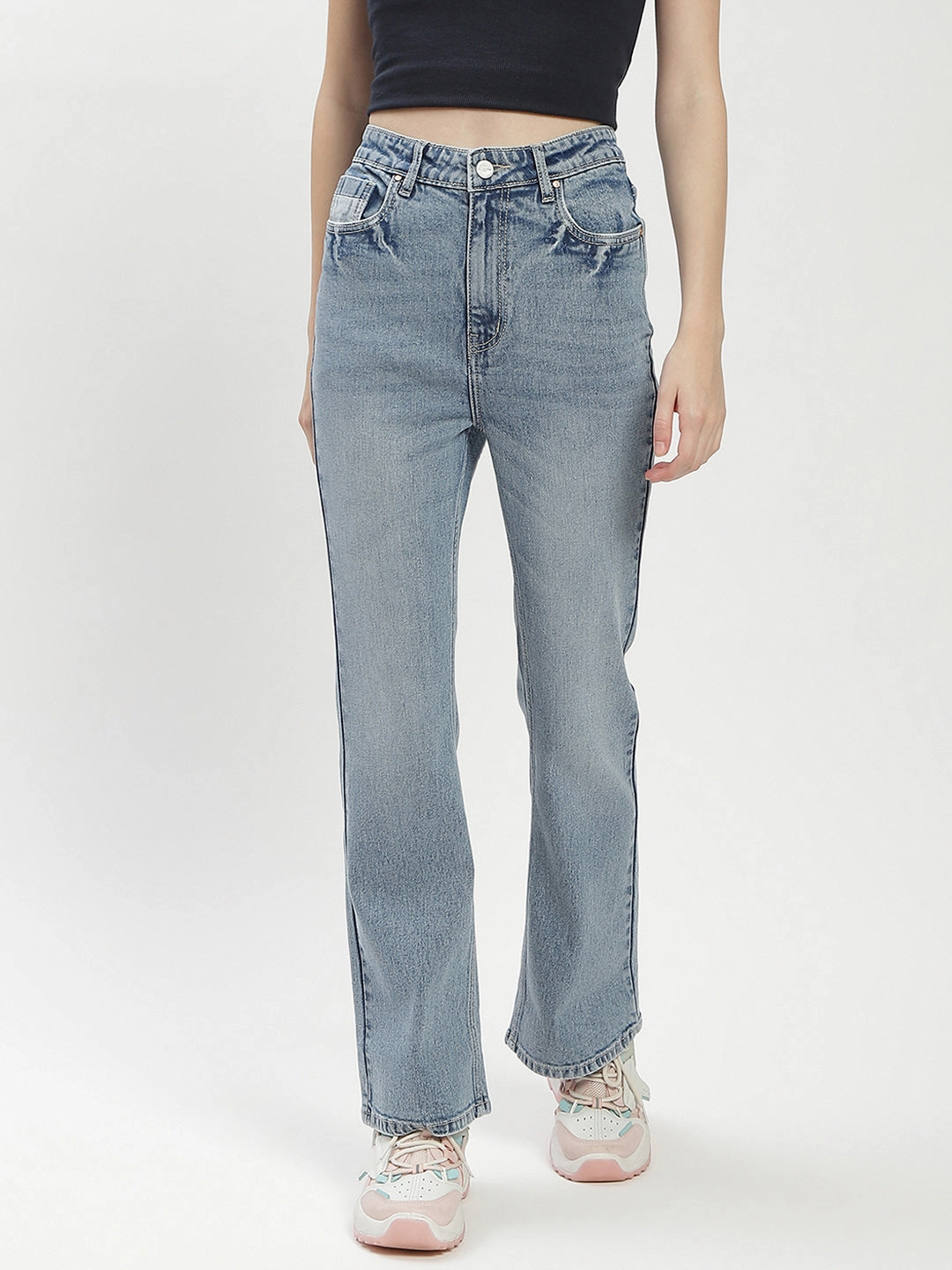 Madame Light Wash Flared Denim Jeans Versatile Relaxed Style