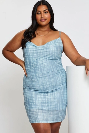 Blue Abstract Print Bodycon Dress Scoop Neck Sleeveless Mini Fit Focused