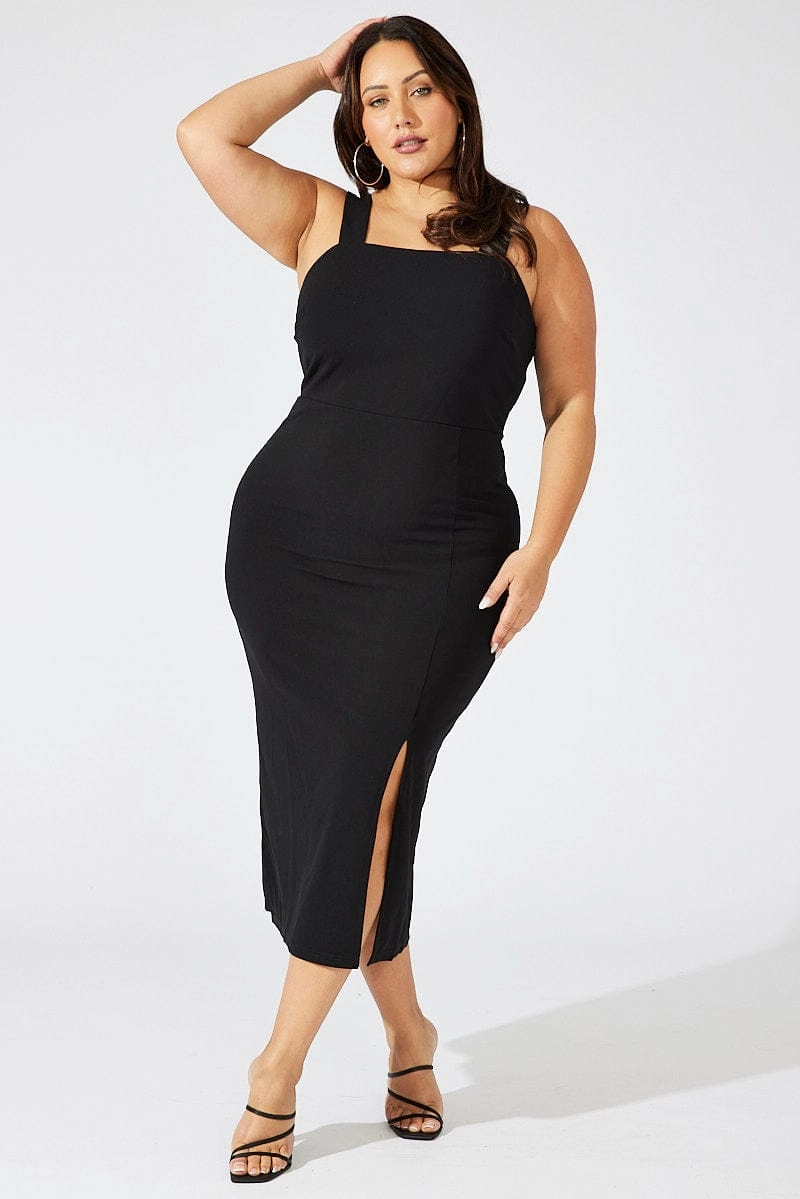 Perfect Style Wear Black Square Neck Bodycon Dress