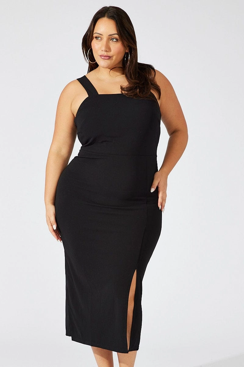 Bold Touches Black Square Neck Bodycon Dress