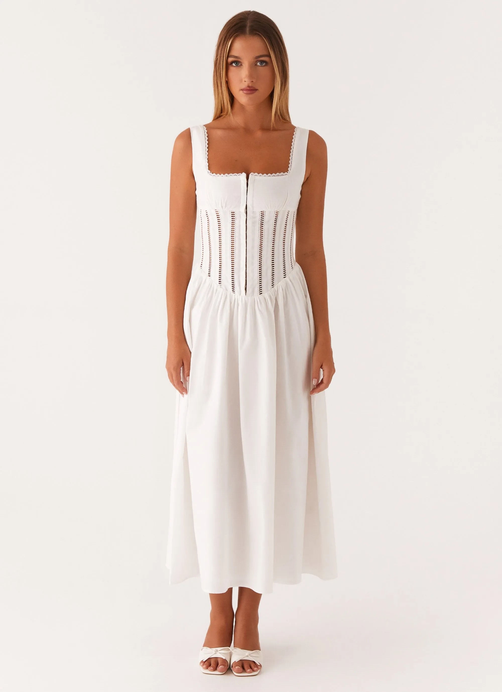 Sophisticated Comfort Calm Fit Waiting On You Midi Dress - White