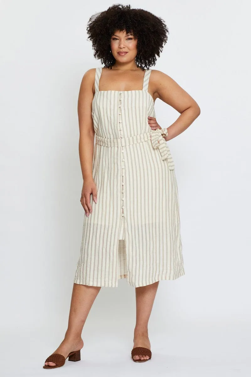Stripe Midi Dress Square Neck Sleeveless Peace View