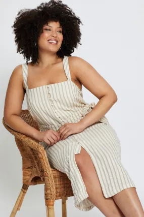 Stripe Midi Dress Square Neck Sleeveless Heritage-Brand