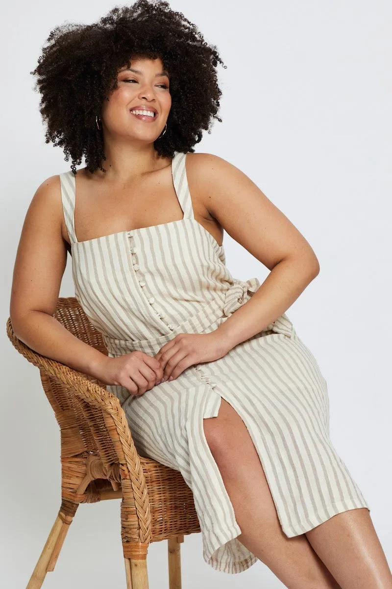 Stripe Midi Dress Square Neck Sleeveless Heritage-Brand