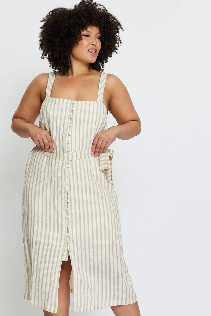 Stripe Midi Dress Square Neck Sleeveless Party Safe