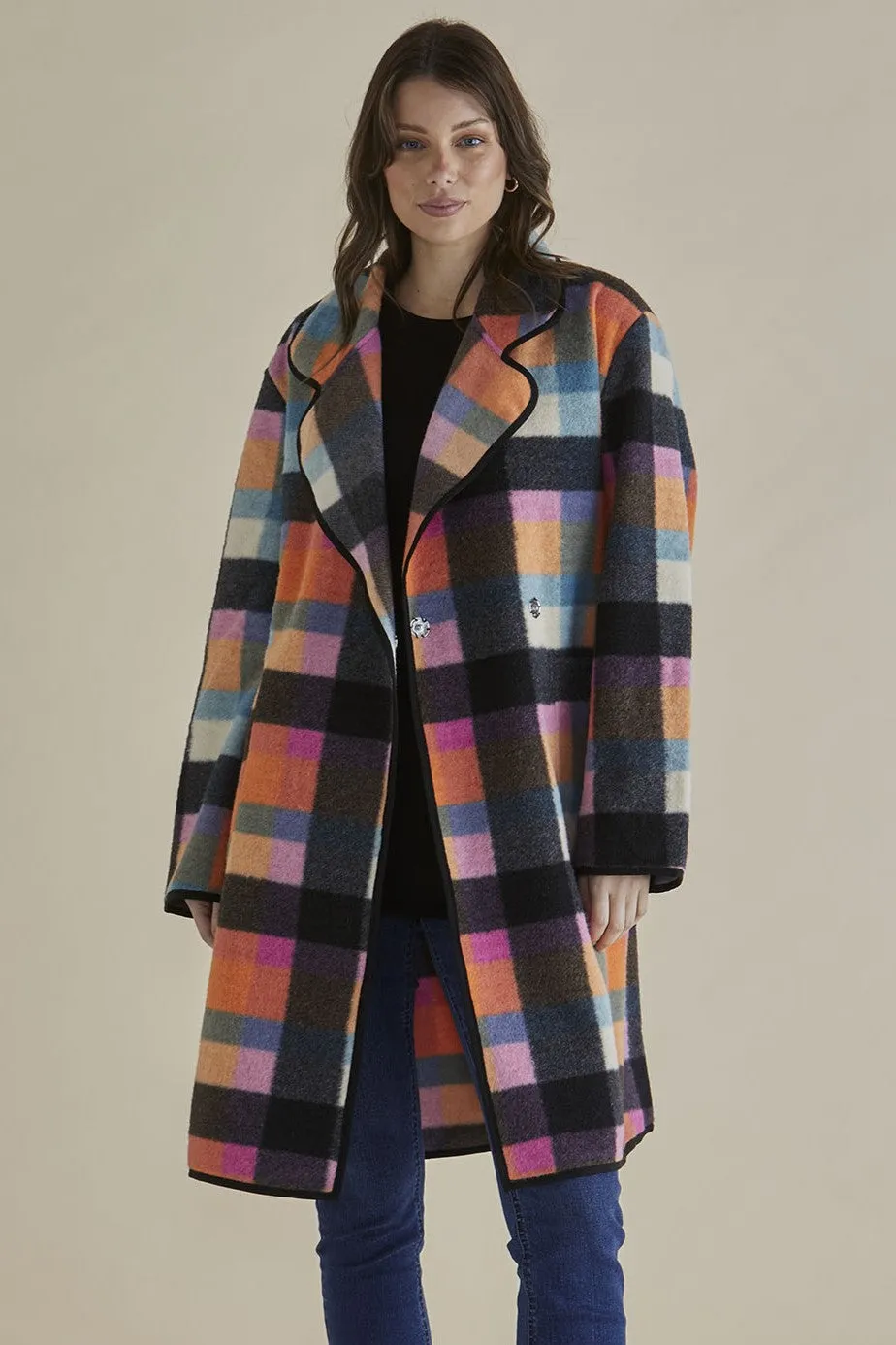 Wind Resistant Fabric Betty Basics Ellie Coat Rainbow Check