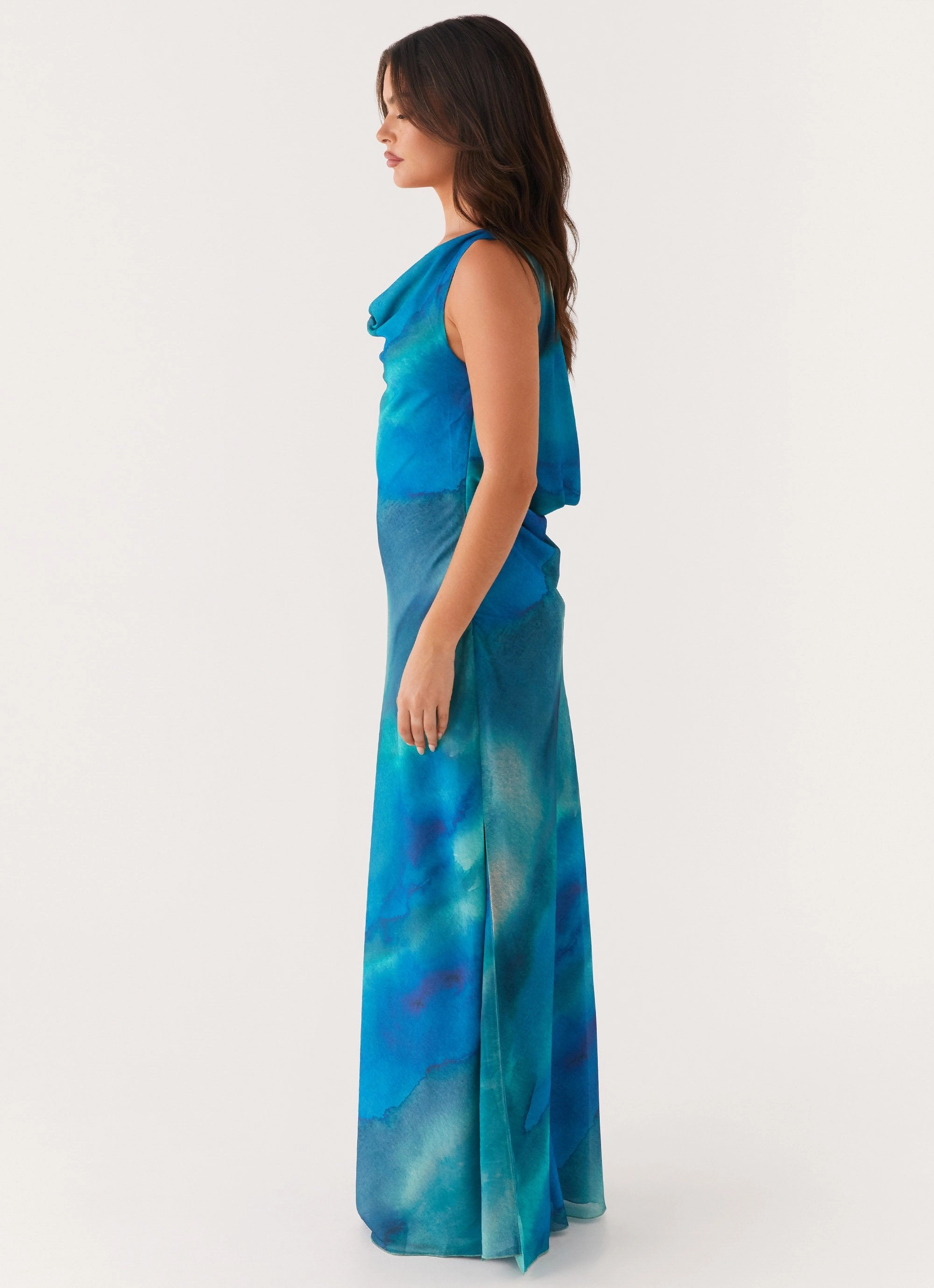 Carelle Maxi Dress - Blue Tie Dye Flattering Waistband Perfect Day-to-Night