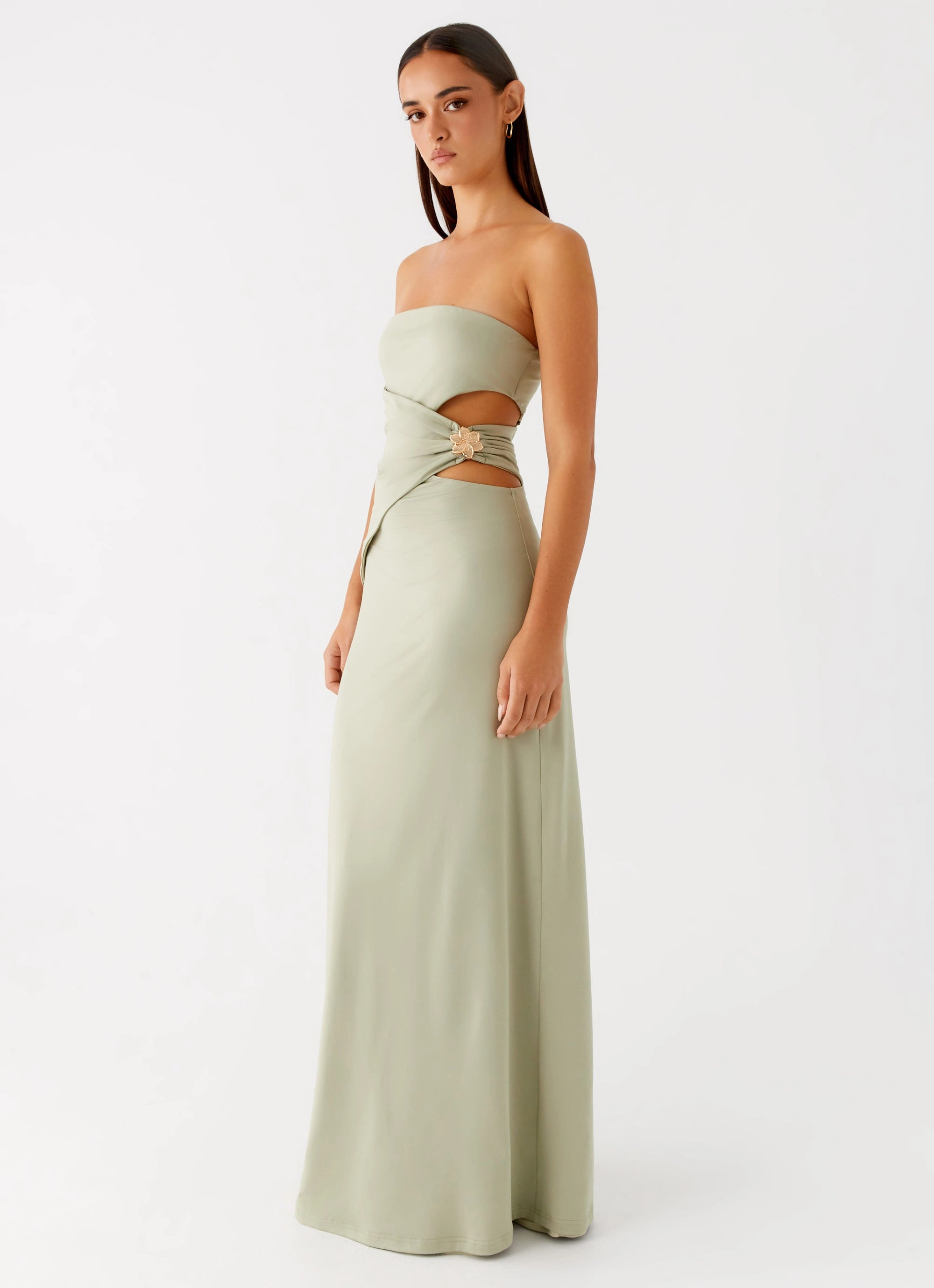 Color-Blocked Tulle Flow Anetta Maxi Dress - Sage