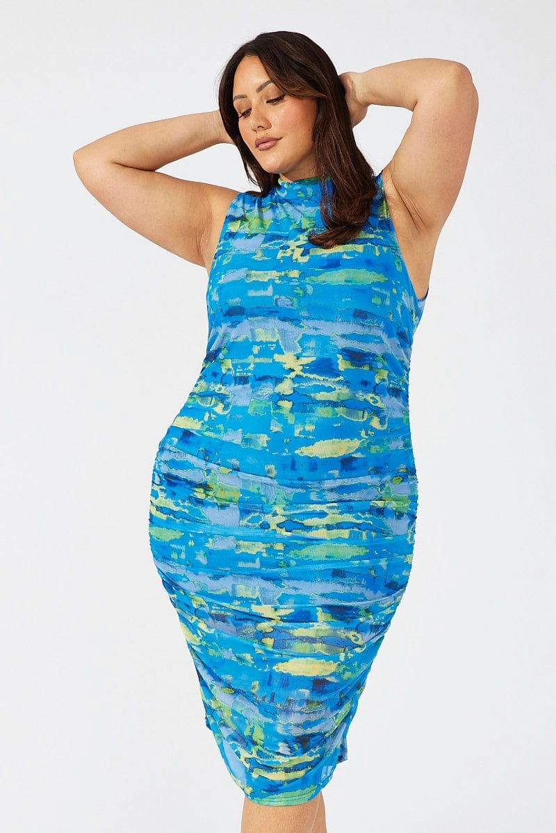 Multi Abstract Mesh Maxidress High Neck Trend Glow Classic wrap dress