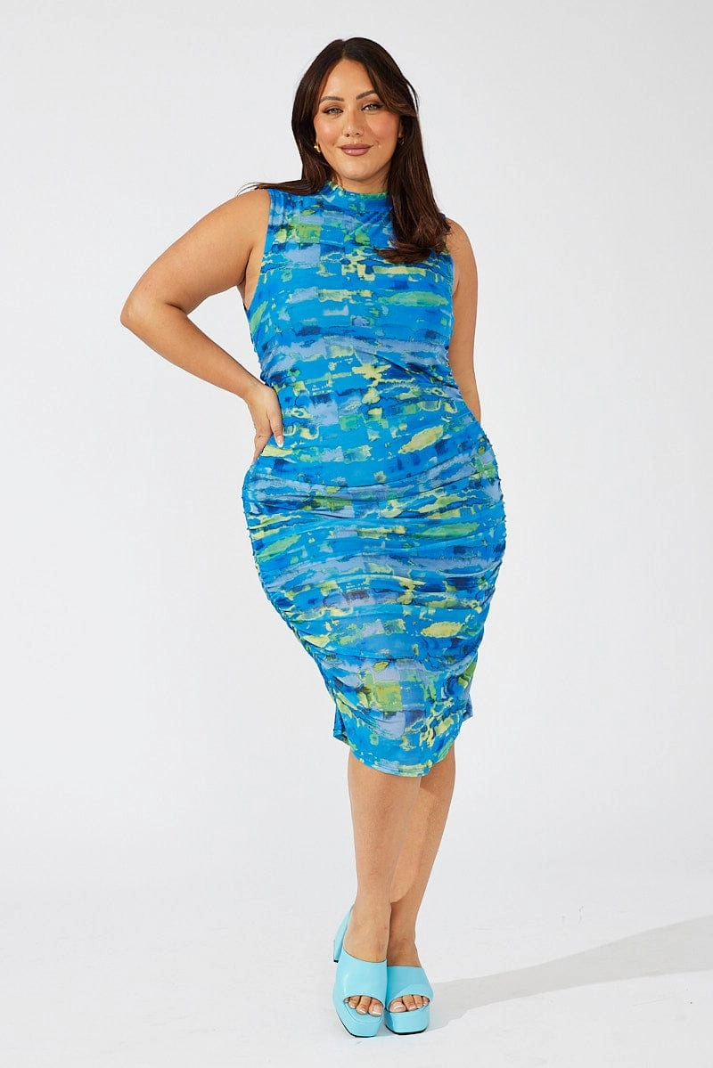 Multi Abstract Mesh Maxidress High Neck Versatile dress for layering