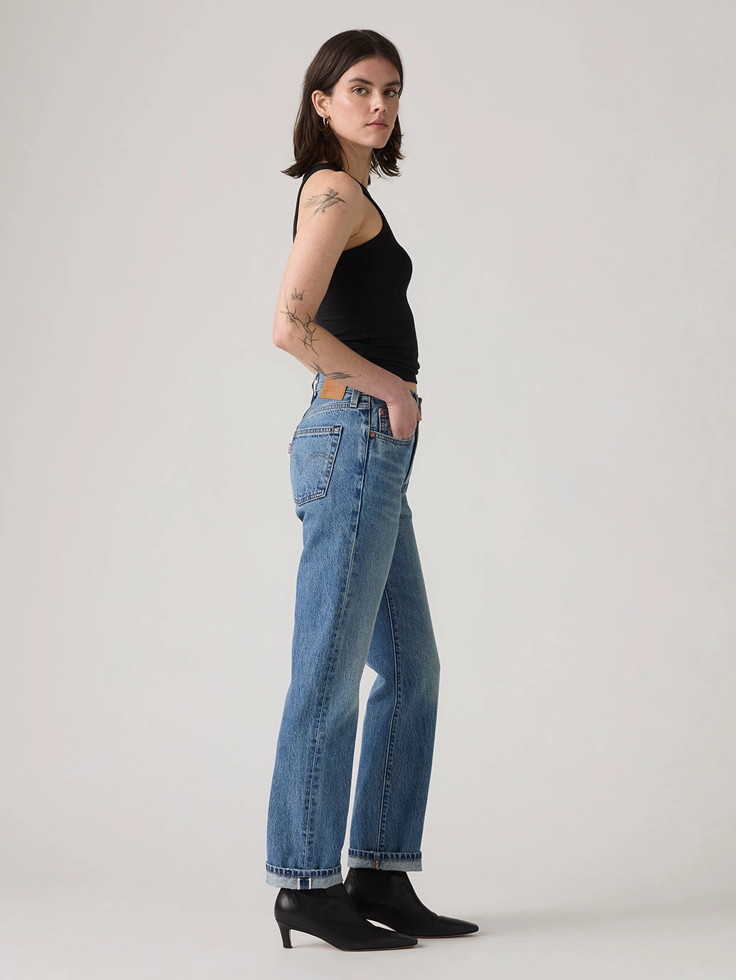 Women's 501 Indigo Straight Fit High Rise Jeans Day Ready Sleek Fit