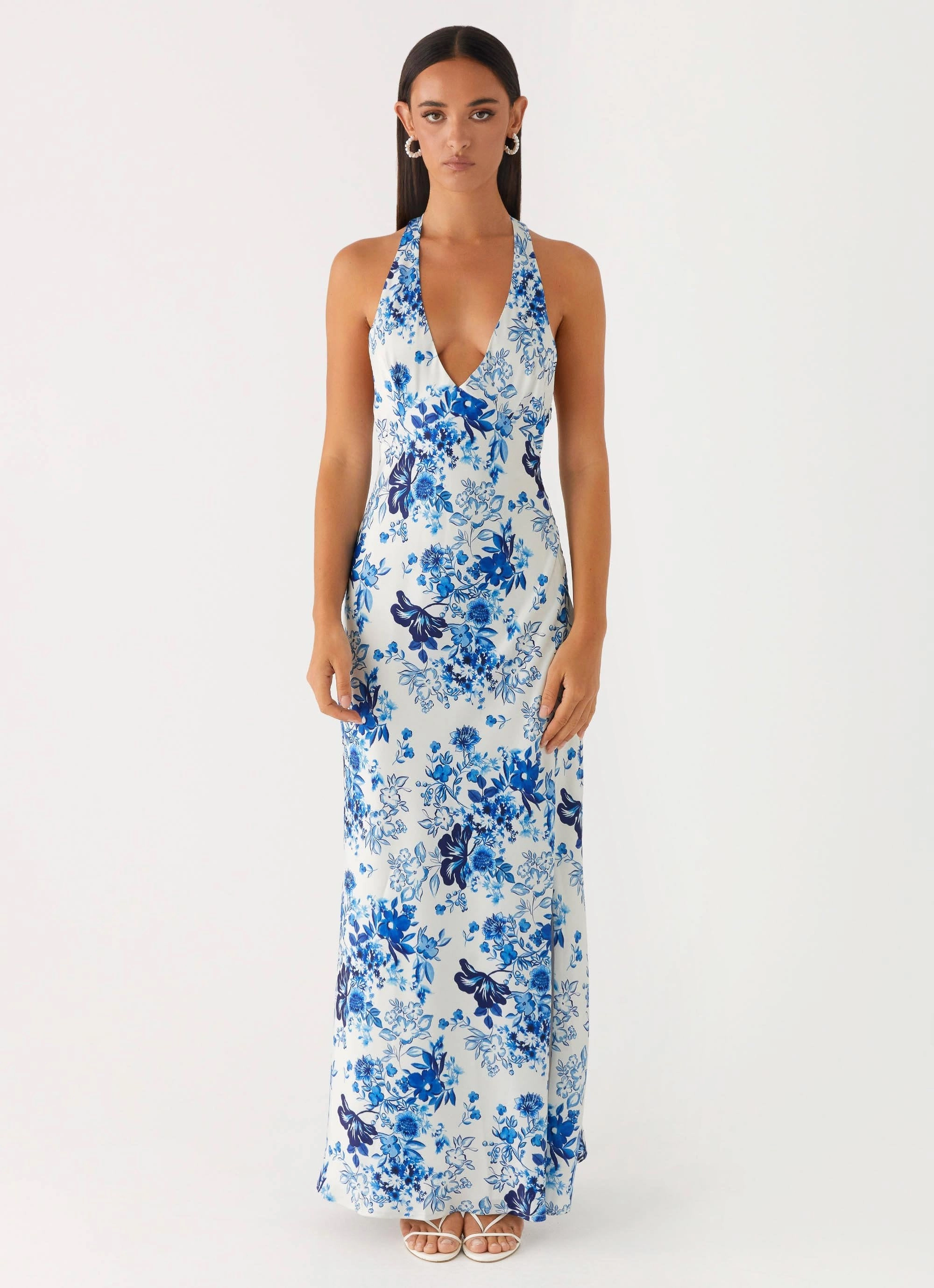 breathable-mesh Pastel-Tone Angie Maxi Dress - Serene Sky Floral