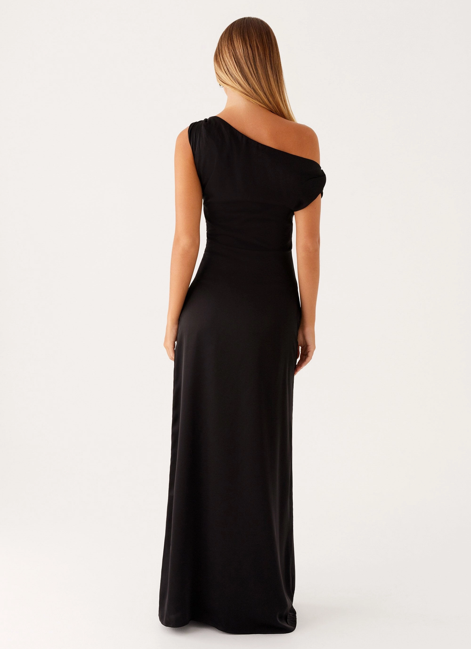 Fall Outfit Heart Of Glass Satin Maxi Dress - Black