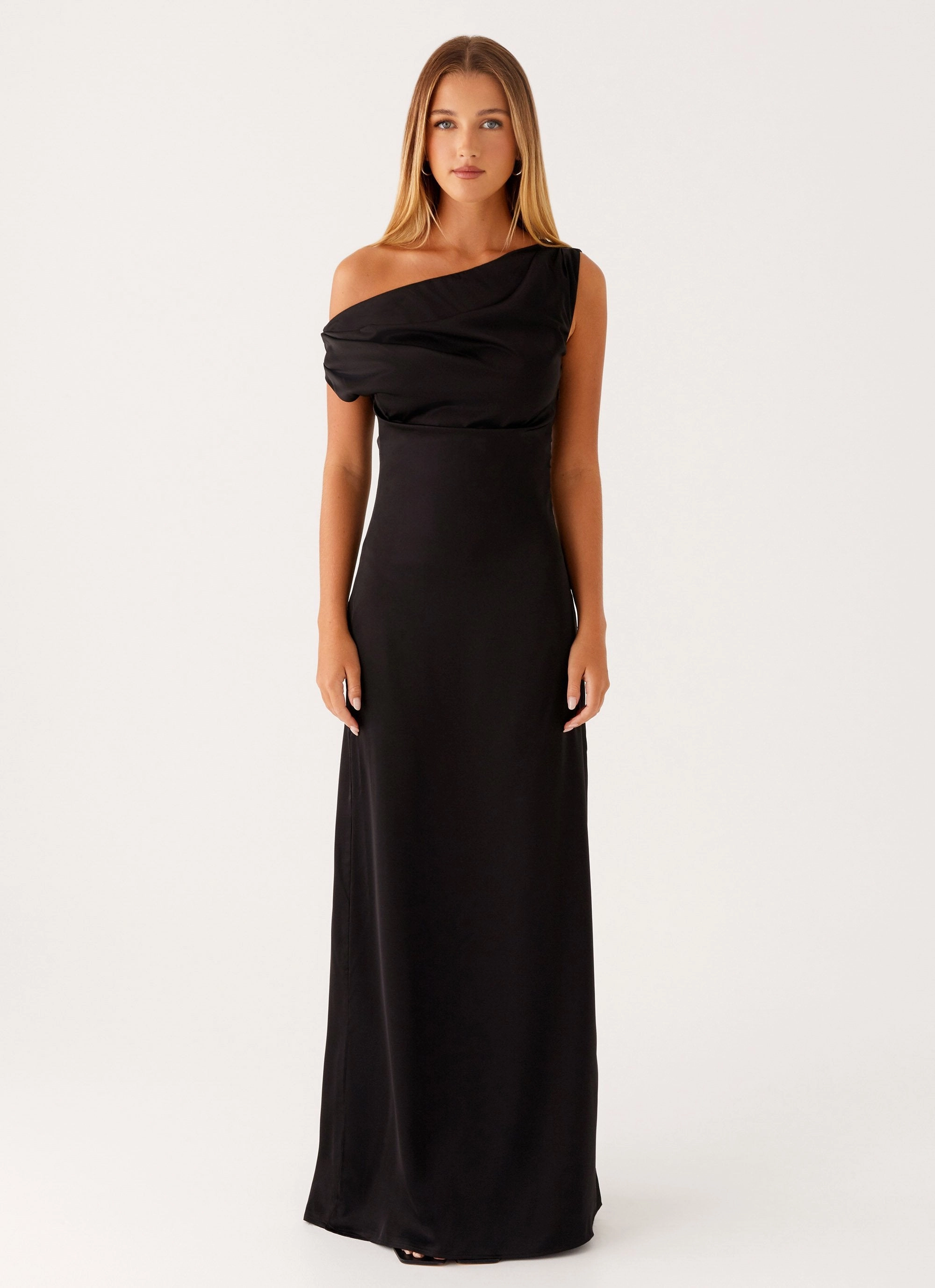 Heart Of Glass Satin Maxi Dress - Black Fit Base Relax Draping
