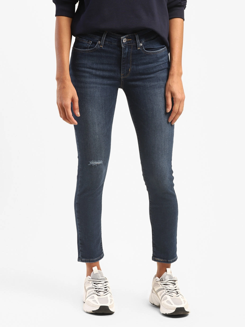 Women's 711 Blue Skinny Fit Mid Rise Jeans Outfit Base Fray Resistant Hem