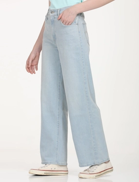Women's Light Blue Wide Leg Fit High Rise Jeans Wardrobe Fit Common look