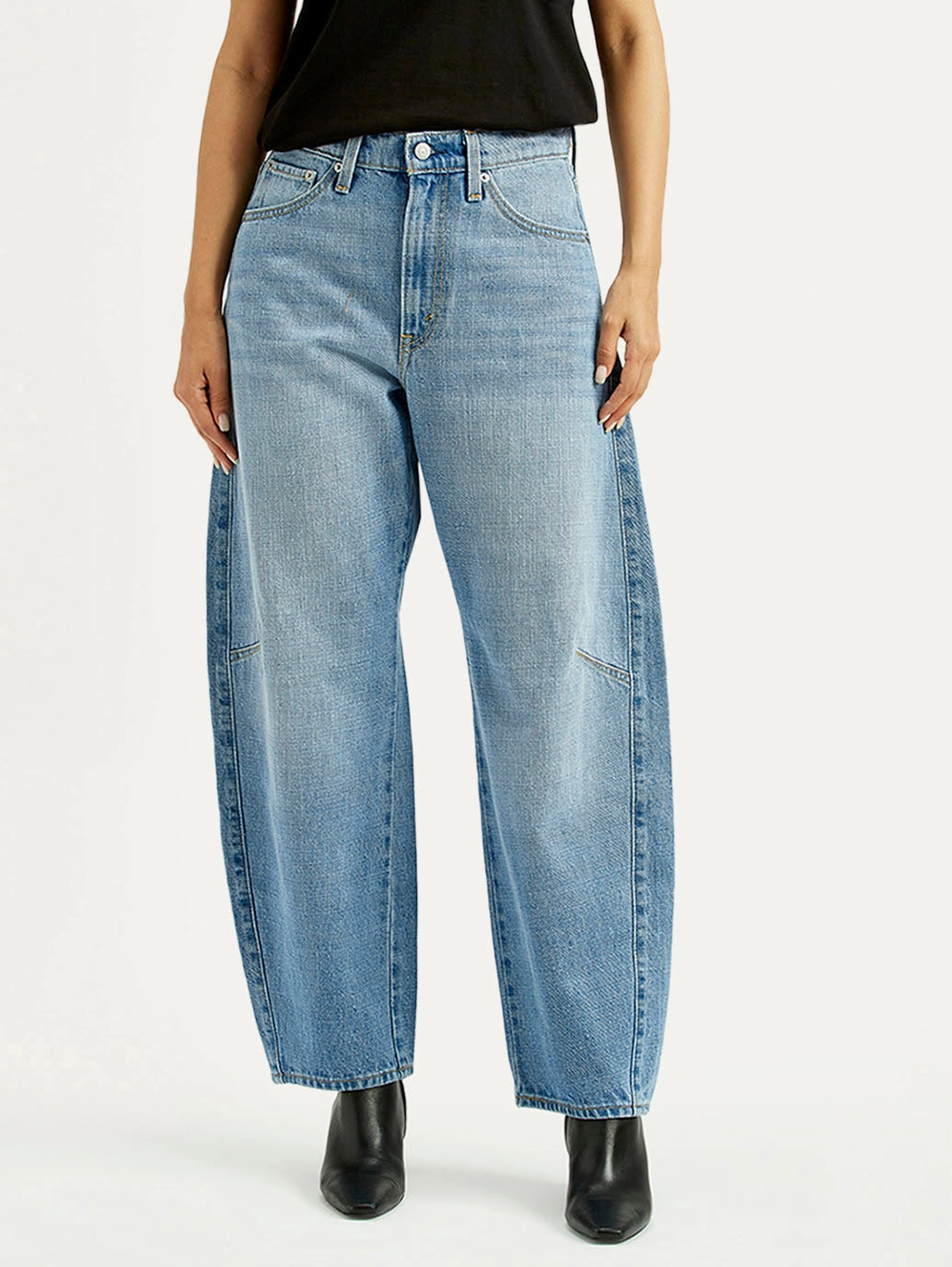 Couple Look Work Ready Comfy Home Comfort Weekend Getaway Women's Cinch Light Blue Barrel Loose Fit Mid Rise Jeans