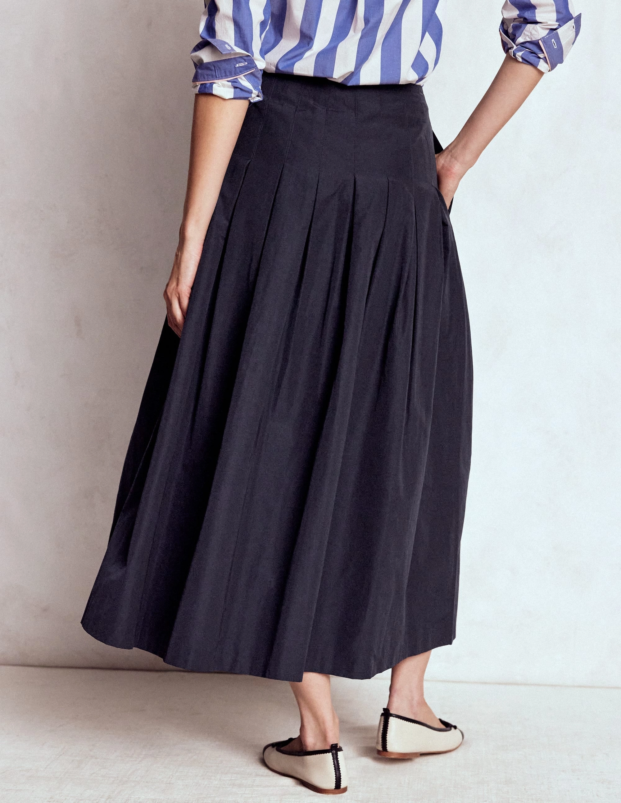 Valentina Taffeta Midi Skirt-Navy Non Irritating Seams