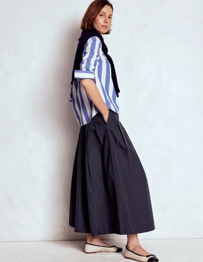 Designer Inspired Valentina Taffeta Midi Skirt-Navy
