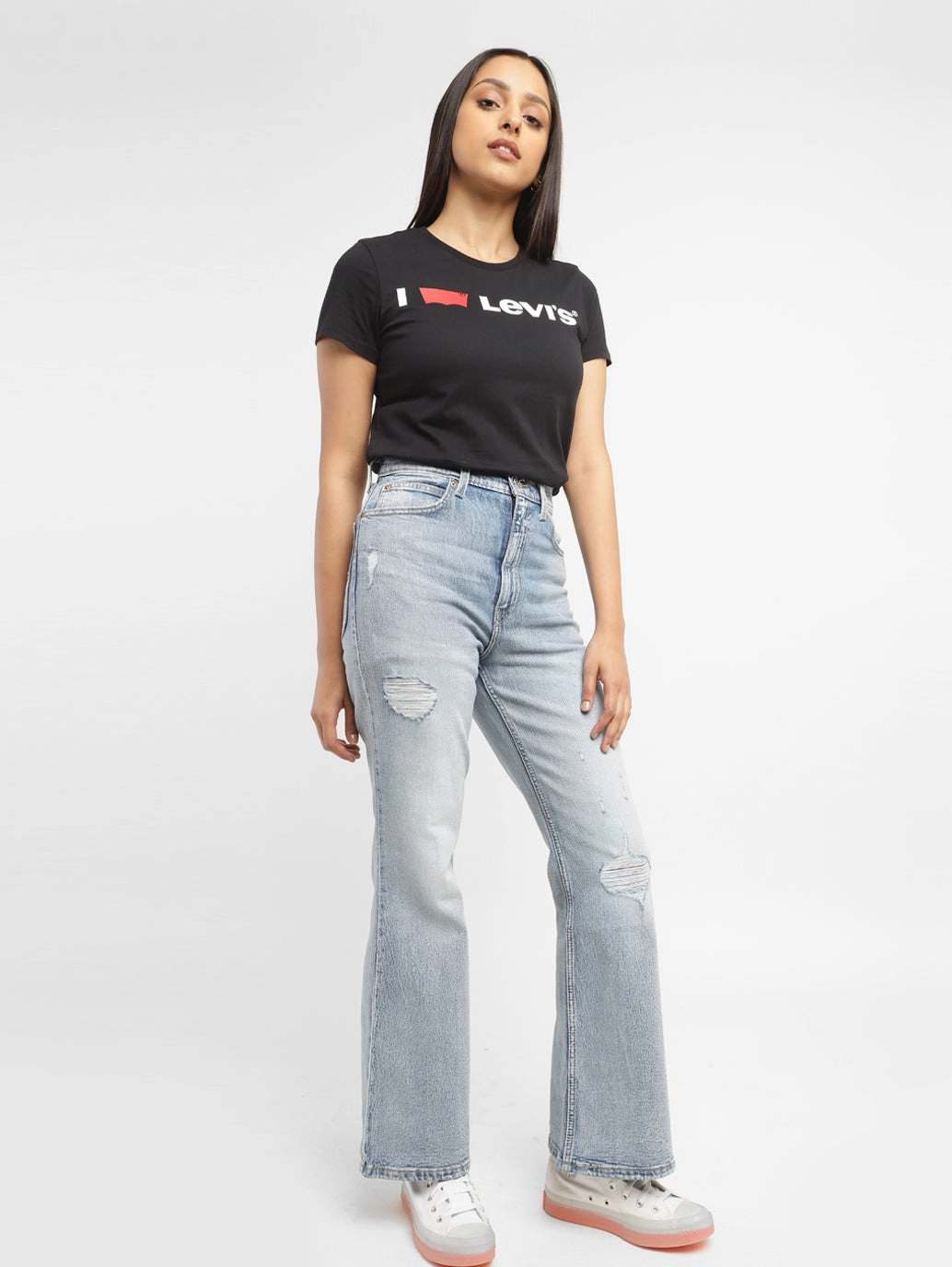 Minimalist Elegant Sleek Waist Design Women's 70s Blue Flared Fit High Rise Jeans