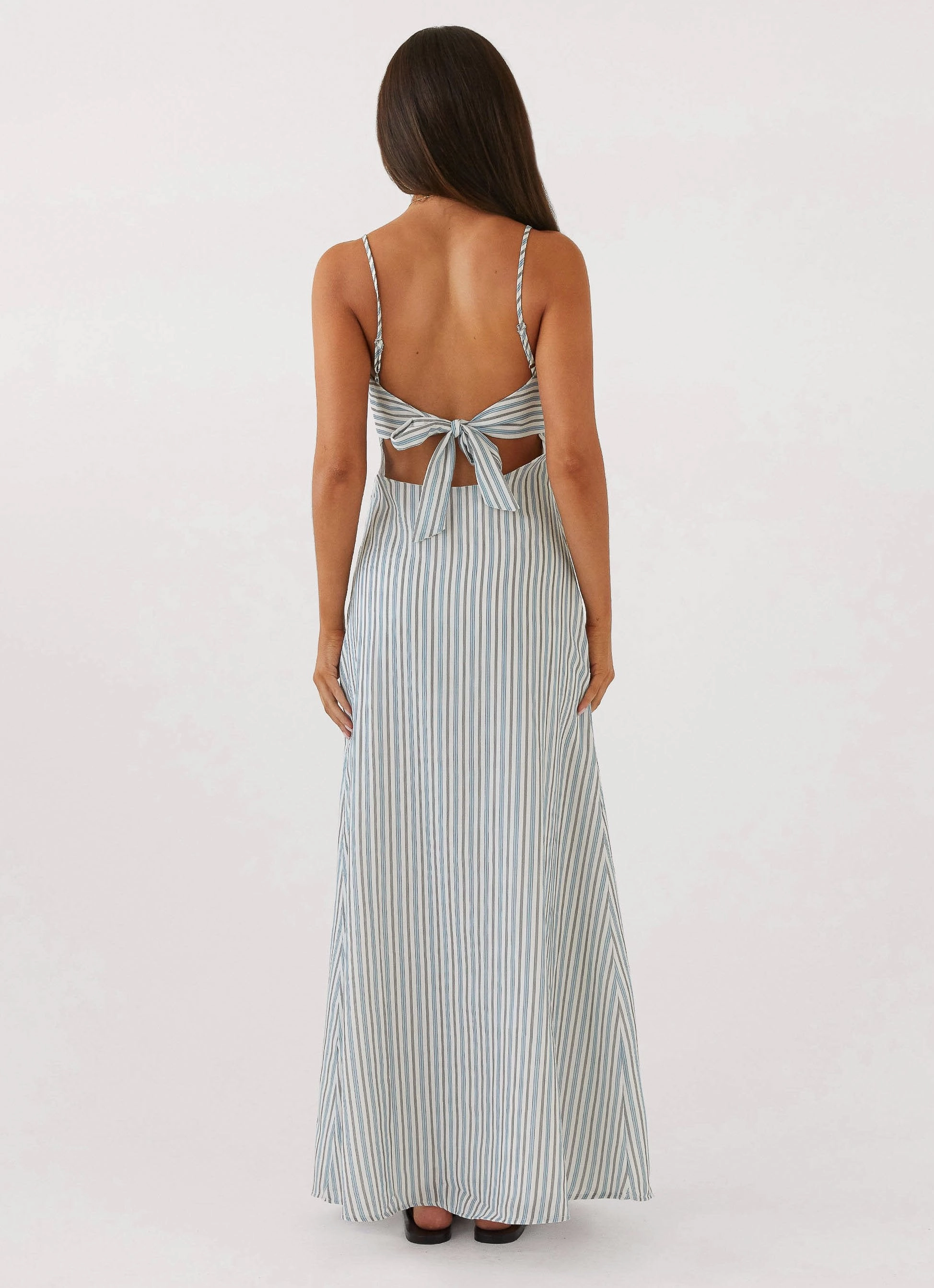 Flora Linen Maxi Dress - Blue Choc Stripe Sculpted Form