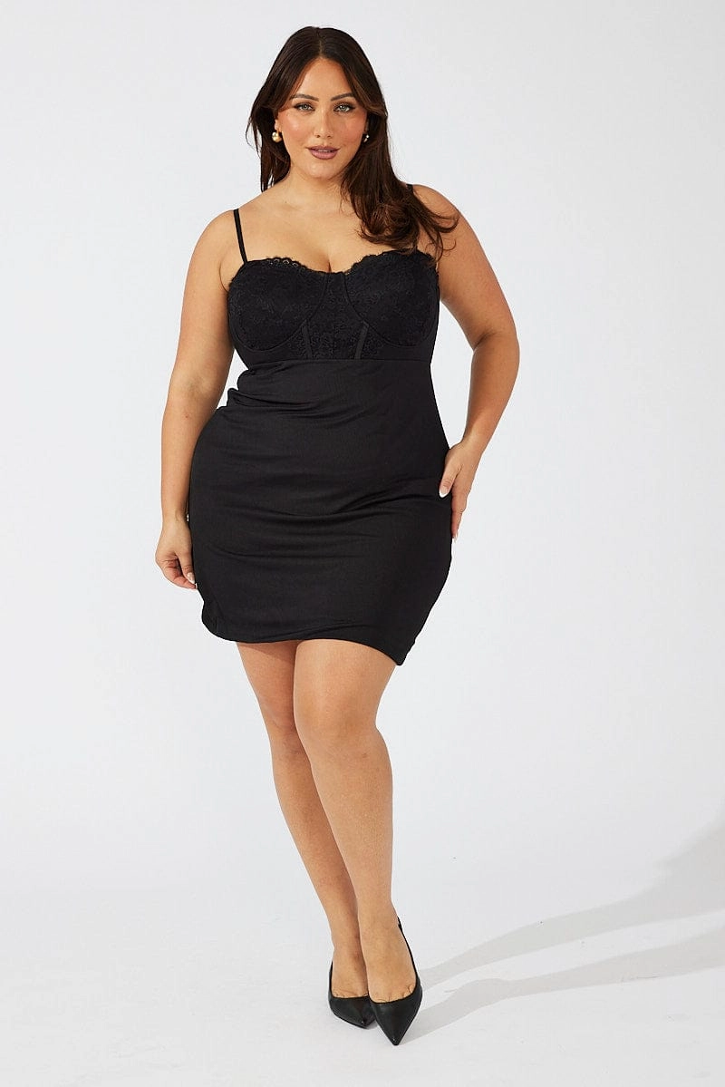 Black Lace Detail Bodycon Dress Artistic Shape