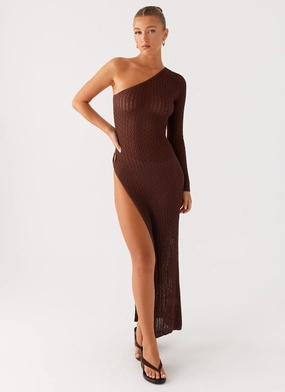 Timeless Waist Fit Chic Motion Kerri Knit Maxi Dress - Dark Chocolate