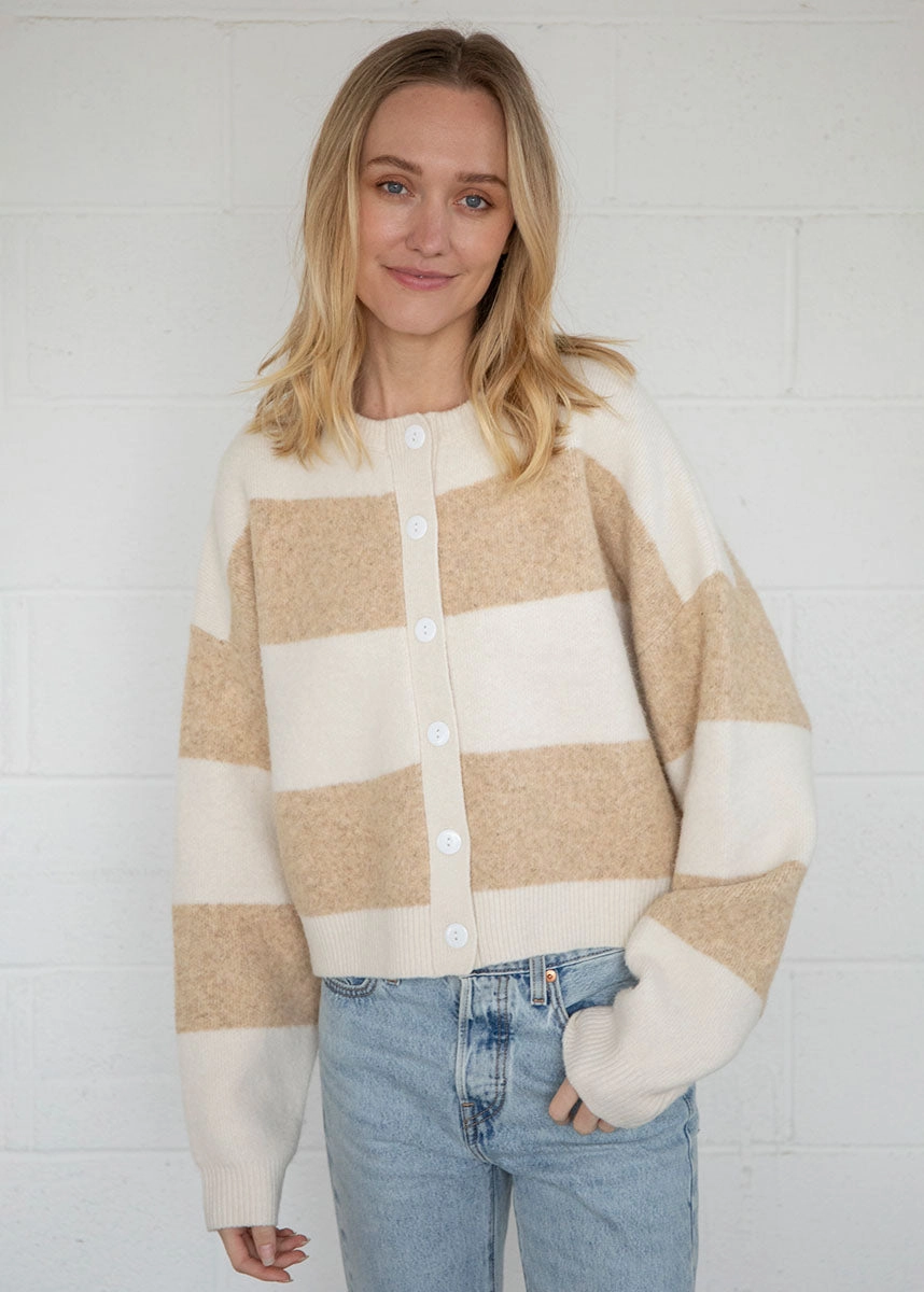 Quick Knit Perfect Comfort Billie Bold Stripe Cardigan - Cream