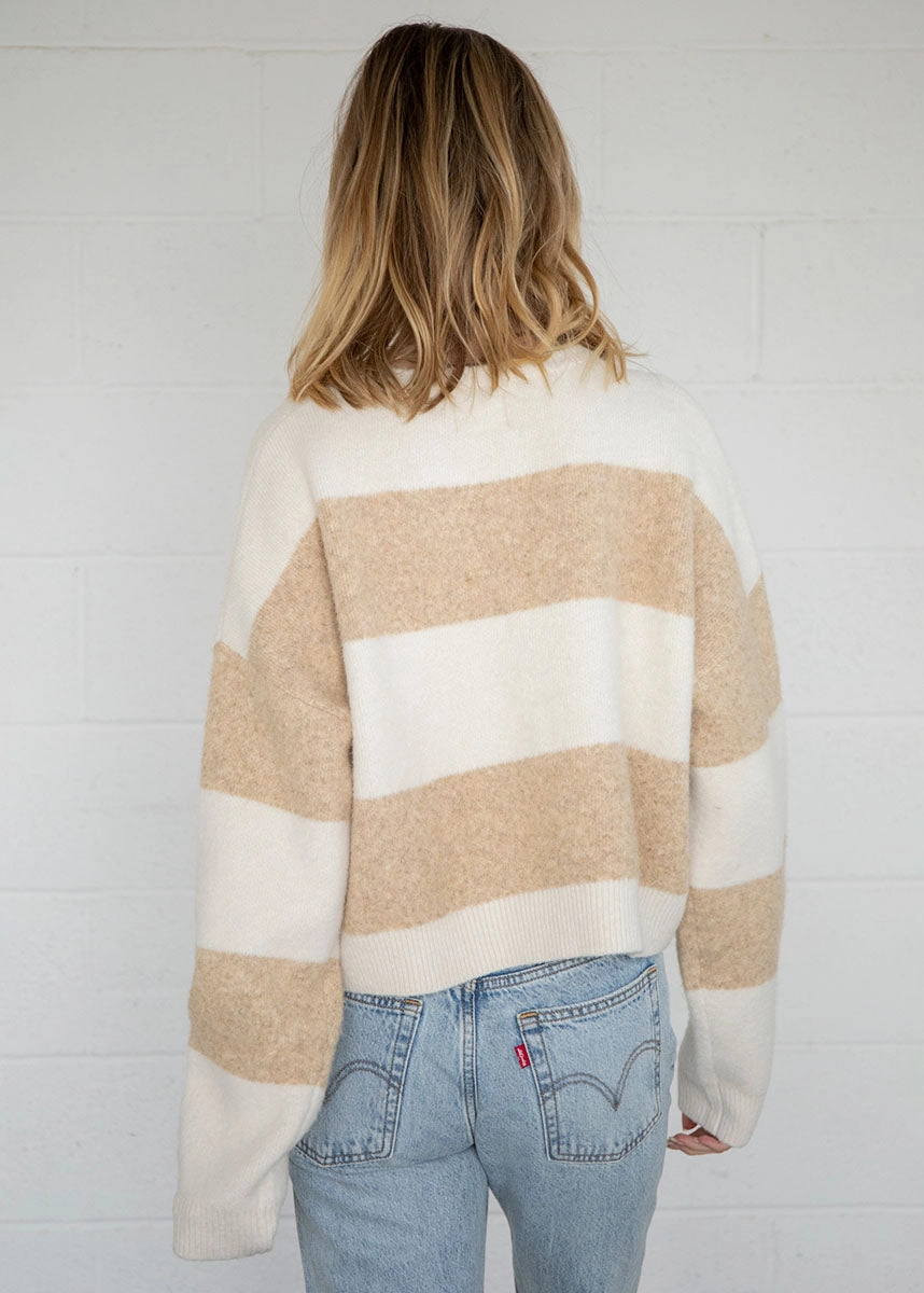 Billie Bold Stripe Cardigan - Cream Softened Edges Relaxed Comfort Design