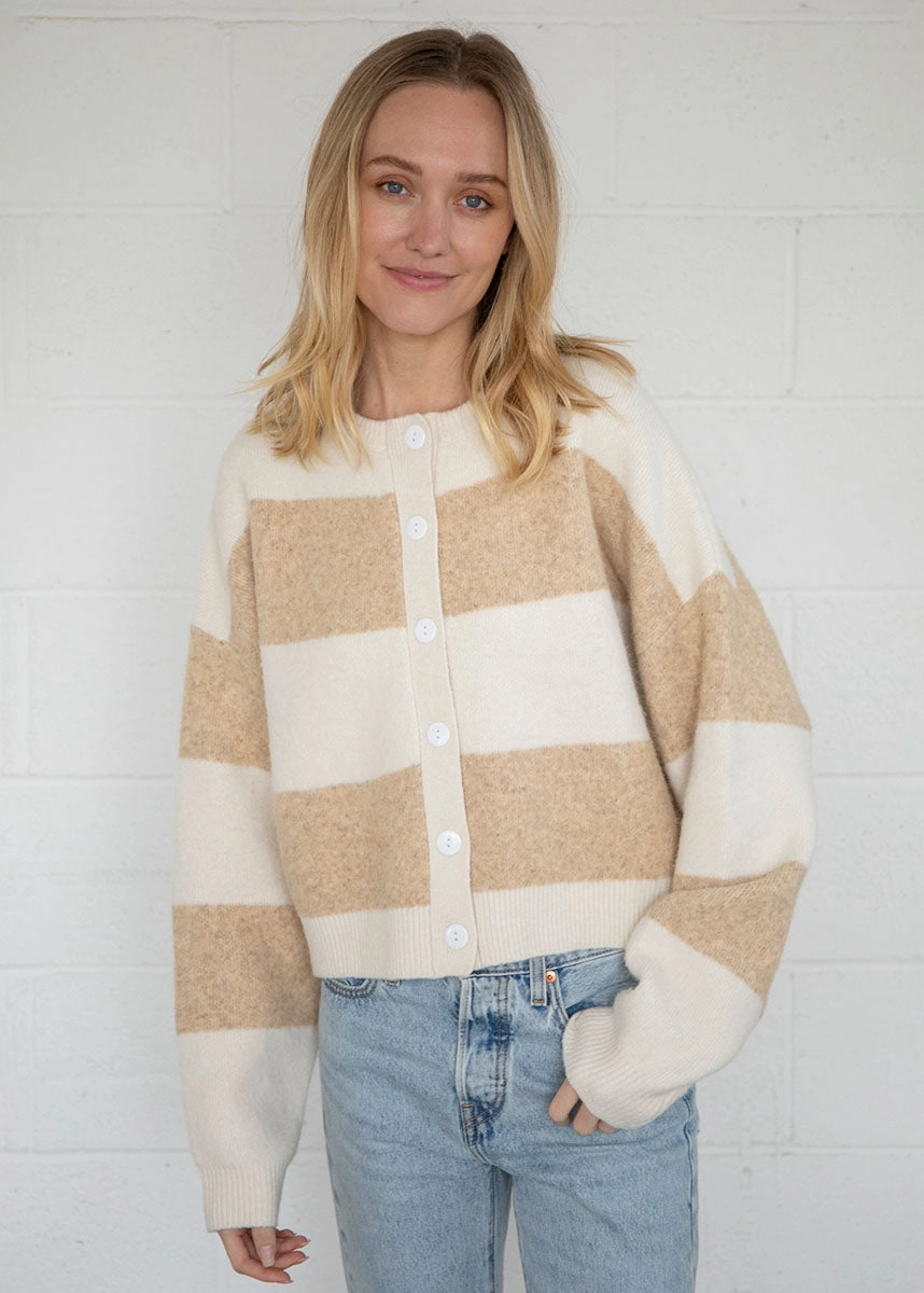 Billie Bold Stripe Cardigan - Cream Essential Layer Quick Comfort Wear