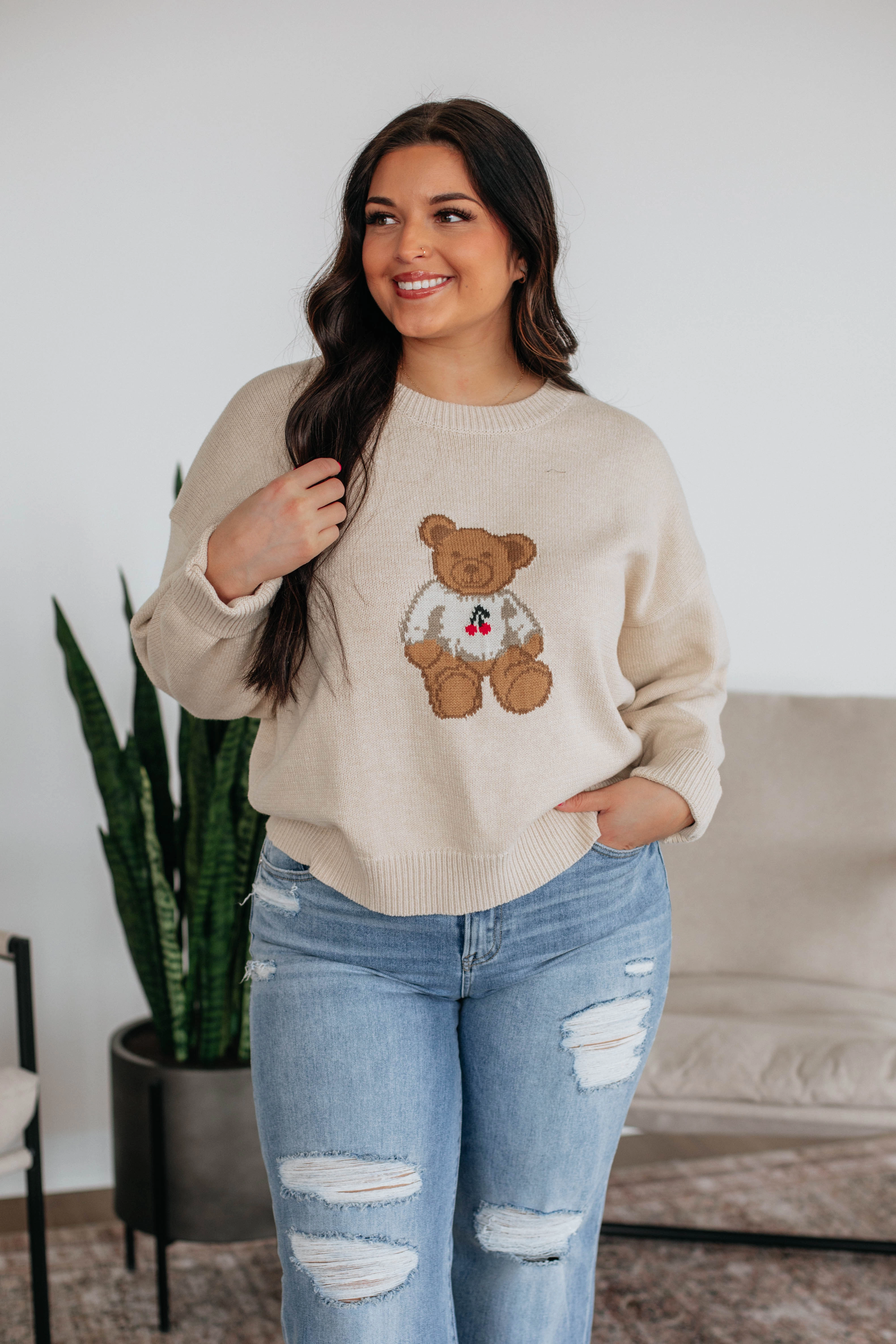 Unbearably Cute Sweater - Cream Relaxed Neckline Breathable Wear Fit