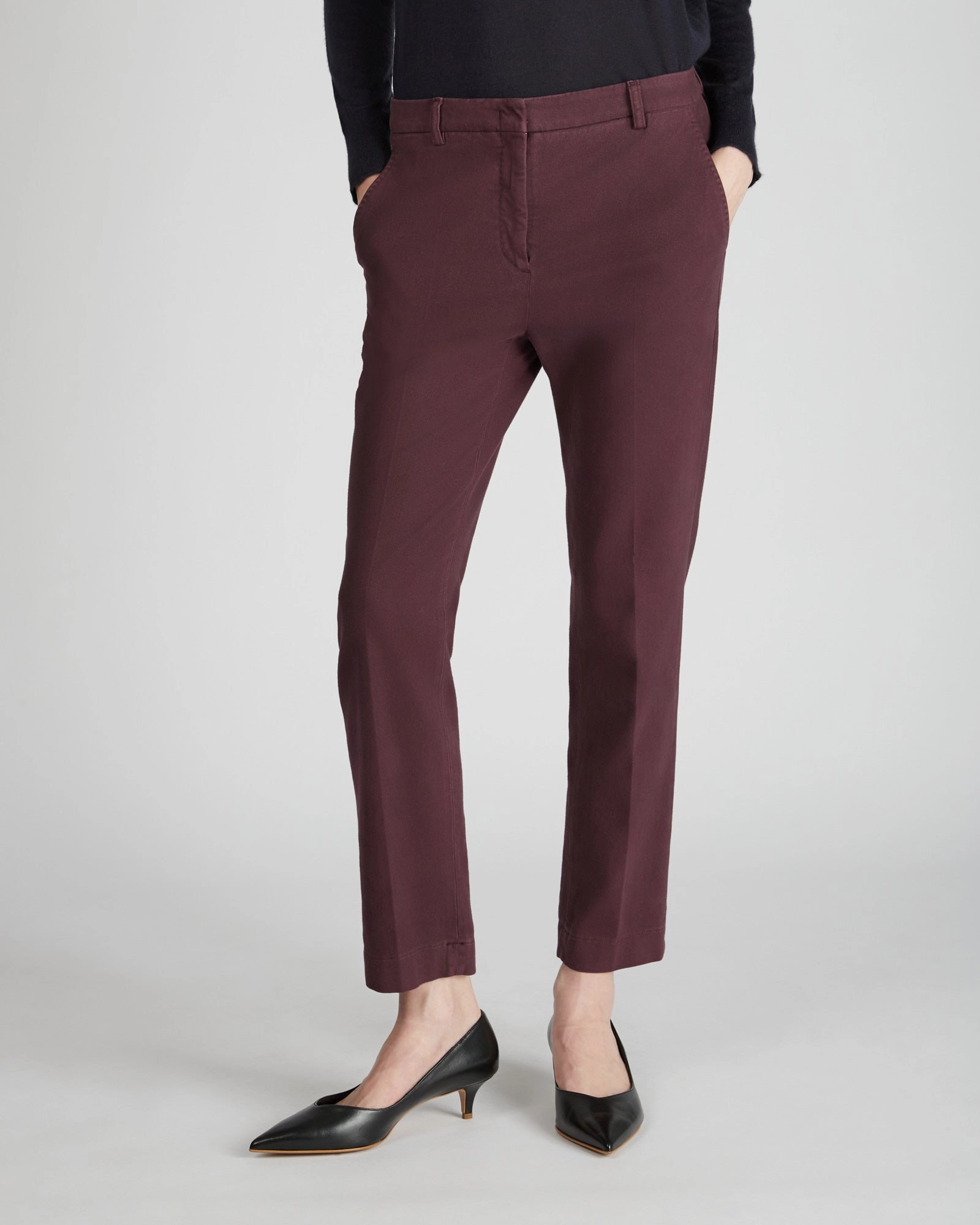 Slim fit trousers in stretch cotton drill No Gap Waistband