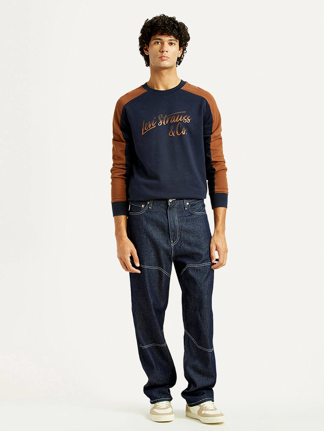 Men's 568 Dark Indigo Loose Fit Mid Rise Jeans Layered Knee Panels